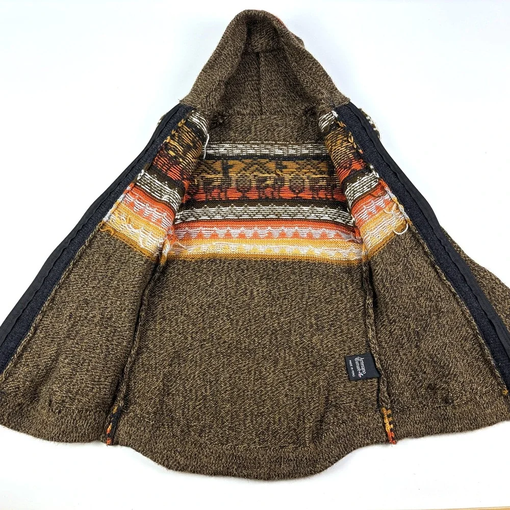 Artesano‎ Couture Zip Up Sweater Hoodie Kids Sz S/M Brown Orange Yellow Alpaca